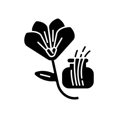 Safran siyah kabartma simgesi. Safran krokusu. Pahalı baharat. İlave. Gıda çeşni ve renklendirme. Sos pişiriyorum. Beyaz uzayda siluet sembolü. Vektör izole illüstrasyonu