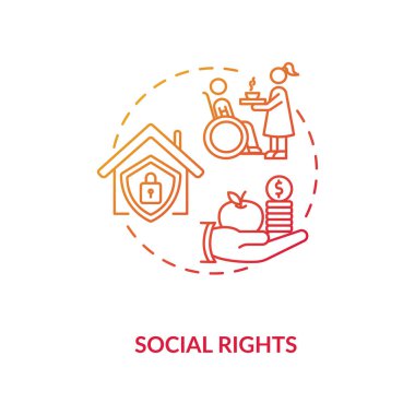 Social rights concept icon. Socioeconomic human rights idea thin line illustration. Social insurance. Human needs support. Desegregation. Vector isolated outline RGB color drawing clipart