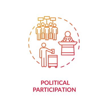 Political participation concept icon. Political involvement idea thin line illustration. Activists. Peaceful protests. Human rights. Civics. Vector isolated outline RGB color drawing clipart