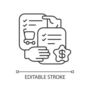 Beceri doğrusal simgesi satılıyor. Ticari işler, ticari ilişkiler, kişiselleştirilebilir çizgiler. Contour sembolü. Şirket pazarlığı. Vektör izole çizim. Düzenlenebilir vuruş