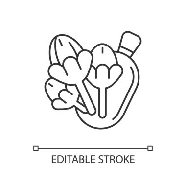 Karanfil doğrusal simgesi. Aromatik karanfil ağacı tomurcukları. Lezzetli katkı maddesi. Geleneksel tıp. İnce çizgi özelleştirilebilir illüstrasyon. Contour sembolü. Vektör izole çizim. Düzenlenebilir vuruş