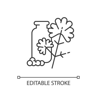 Kişniş doğrusal simgesi. Çin maydanozu. Cilantro. Bitkiler ve baharatlar. Yemek aromalı ve baharatlı. İnce çizgi özelleştirilebilir illüstrasyon. Contour sembolü. Vektör izole çizim. Düzenlenebilir vuruş