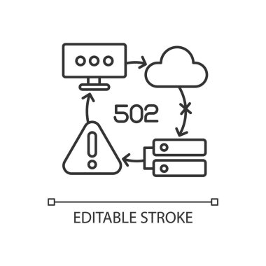 Yanlış ağ geçidi bildirimi doğrusal simgesi. Web sitesi erişim hatası. HTTP durum kodu, 502 hata mesajı ince satır özelleştirilebilir illüstrasyon. Contour sembolü. Vektör izole çizim. Düzenlenebilir vuruş