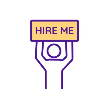 Çalışma RGB renk simgesi ara. İşe alım sorunu. Genç adam iş arıyor. Uzmanlık için şirket boşluğu. İnsan kaynaklarını çekmek için kelle avcılığı. İzole vektör illüstrasyonu