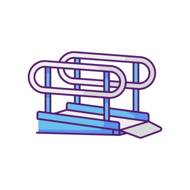 Tekerlekli sandalye rampası RGB renk simgesi. Açık hava eğimli düzlem. Tekerlekli sandalye kullanıcıları erişilebilir. Engelliler. Şehir altyapısı. Engelli insanların erişebileceği tesisler. İzole vektör illüstrasyonu