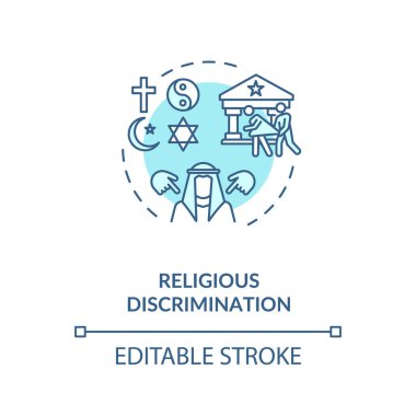 Religious discrimination concept icon. Mistreatment based on religion idea thin line illustration. Desegregation. Human rights. Vector isolated outline RGB color drawing. Editable stroke clipart