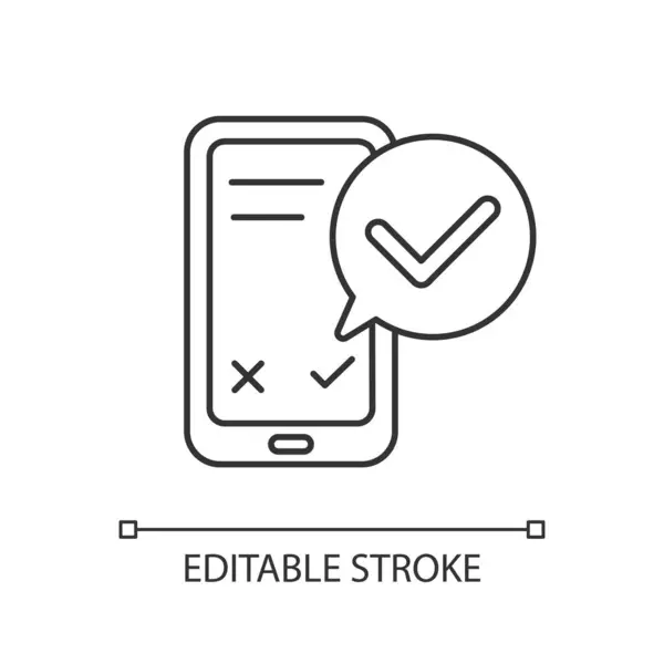 Servicio Smartphone Comprobar Icono Lineal Actualizar Teléfono Móvil Checkmark Para — Vector de stock
