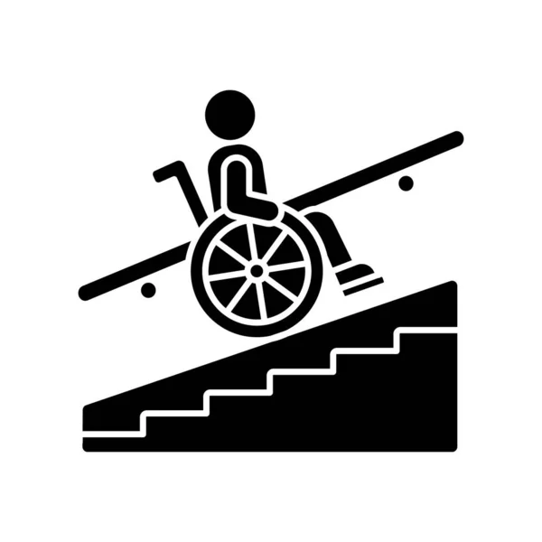 黒いグリフアイコンに無料でアクセスします 車椅子やベビーカーへのアクセス 階段を避けなさい 交通アクセス可能 都市インフラ 白い空間にシルエットのシンボル ベクトル分離図 — ストックベクタ