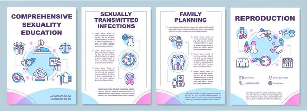 Образец брошюры всеобъемлющего сексуального образования. Флаер с репродукциями, буклет, оттиск листовок, дизайн обложки с изображением Фаяра. Векторные макеты журналов, годовых отчетов, рекламных плакатов