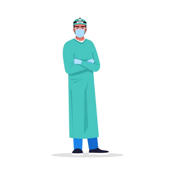 Cerrah Yarı Düz Rgb Renk Çizimi Erkek Cerrahi Operasyon Uzmanı — Stok Vektör
