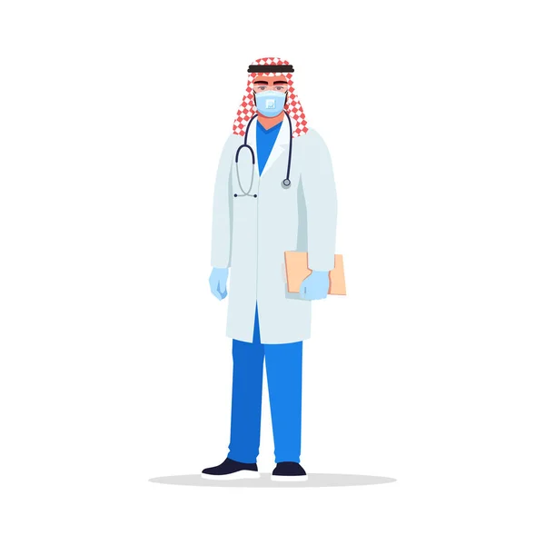 Infektionskrankheit Arzt Halb Flach Rgb Farbvektor Illustration Krankenhauspersonal Junger Arabischer — Stockvektor