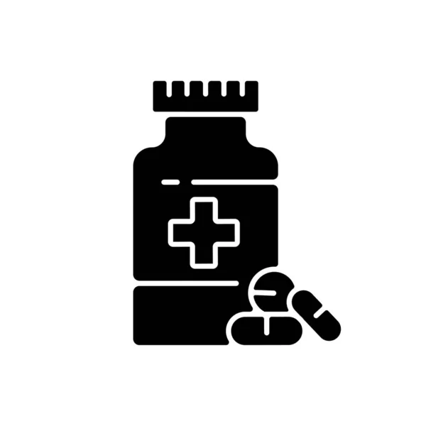 Символ Черного Глифа Аптеки Аптека Фармацевтическая Промышленность Производство Наркотиков Таблетки — стоковый вектор
