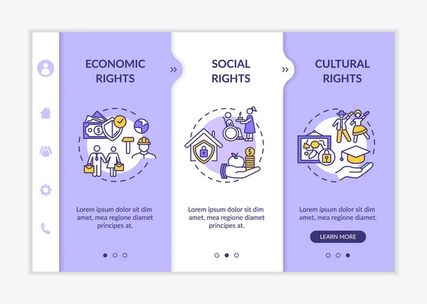 Mänskliga Rättigheter Grupper Onboarding Vektor Mall Ekonomiska Sociala Och Kulturella — Stock vektor