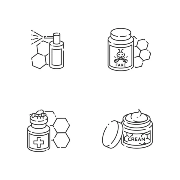 Conjunto Iconos Lineales Productos Abejas Naturales Spray Bucal Propóleo Miel — Vector de stock