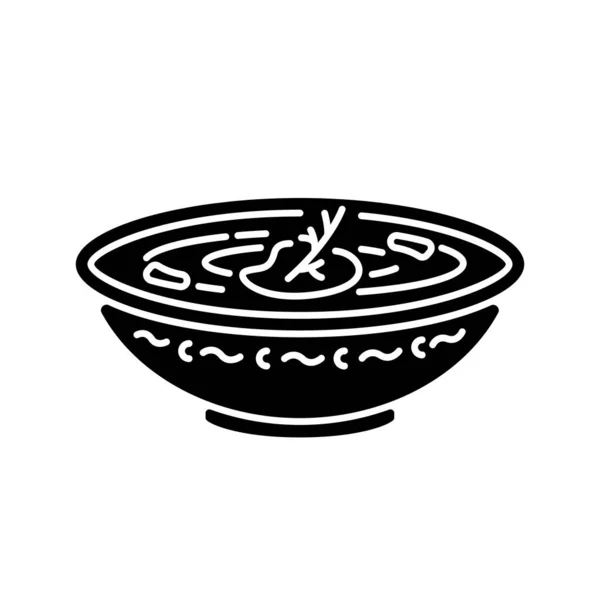 Borscht黑色字形图标 乌克兰国家食品 传统的俄国配方 奶油汤加调料放在锅里当午餐 白色空间上的轮廓符号 矢量孤立的说明 — 图库矢量图片