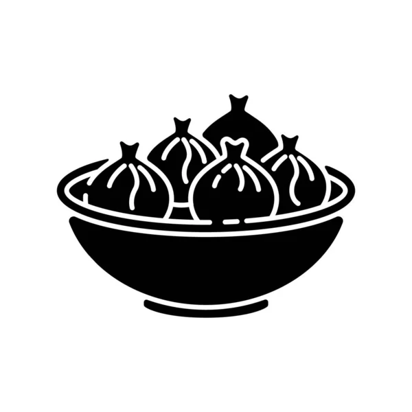Khinkali黑色字形图标 格鲁吉亚菜谱 中国饺子东方菜国家烹饪 传统烹饪 烹饪菜谱 白色空间上的轮廓符号 矢量孤立的说明 — 图库矢量图片