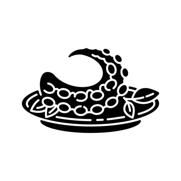 Чорний Гліф Полво Португальська Кухня Восьминіг Традиційна Страва Свіжими Морськими — стоковий вектор
