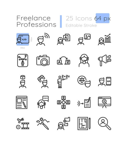 Freelancer Linear Icons Set Remote Work Professional Social Advertisement Customizable — Stock Vector