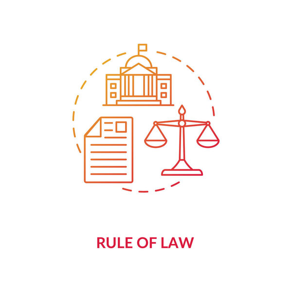 Rule of law concept icon. Principle of law idea thin line illustration. Constitutionalism. Fundamental human rights. Judicial process. Vector isolated outline RGB color drawing