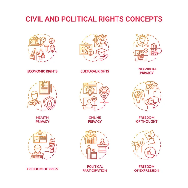 Conjunto Iconos Del Concepto Derechos Civiles Políticos Idea Fundamental Derechos — Vector de stock