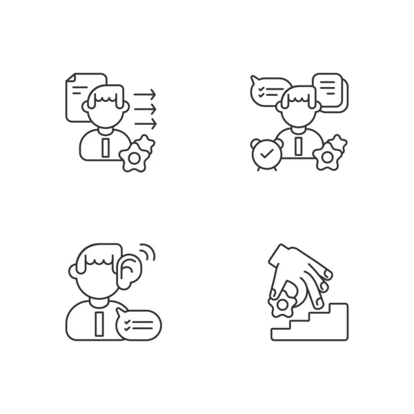 Professional Skills Development Linear Icons Set Organization Listening Coaching Brevity — Stock Vector