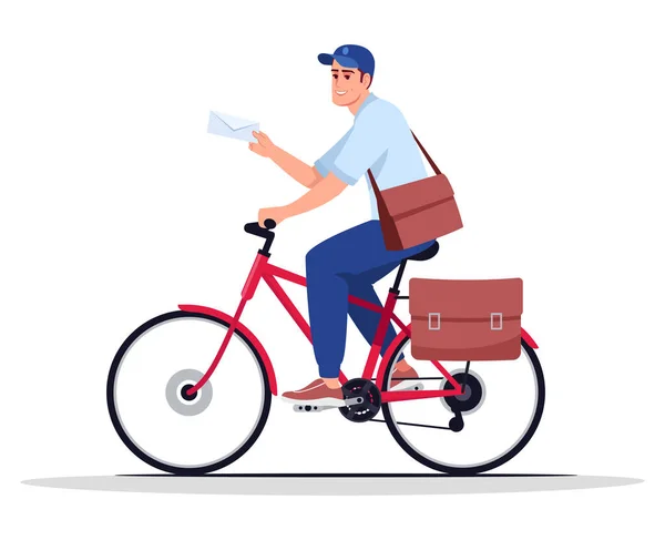 Facteur Sur Vélo Semi Plat Illustration Vectorielle Couleur Rvb Mailman — Image vectorielle