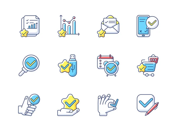 Checkmark Rgb Color Icons Set Successful Marketing Research Right Answer — Stock Vector