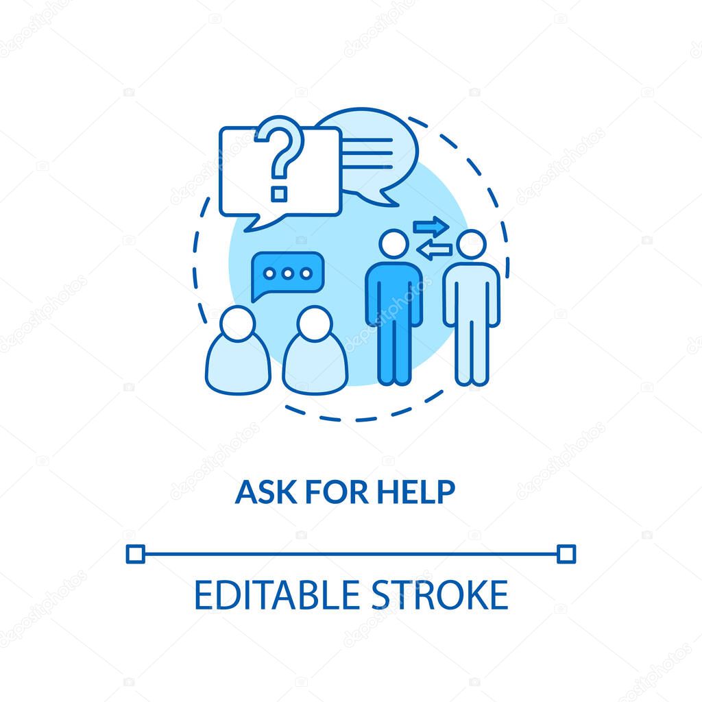 Ask for help turquoise concept icon. Assistance for freshman. Student assistance. College lifestyle idea thin line illustration. Vector isolated outline RGB color drawing. Editable stroke