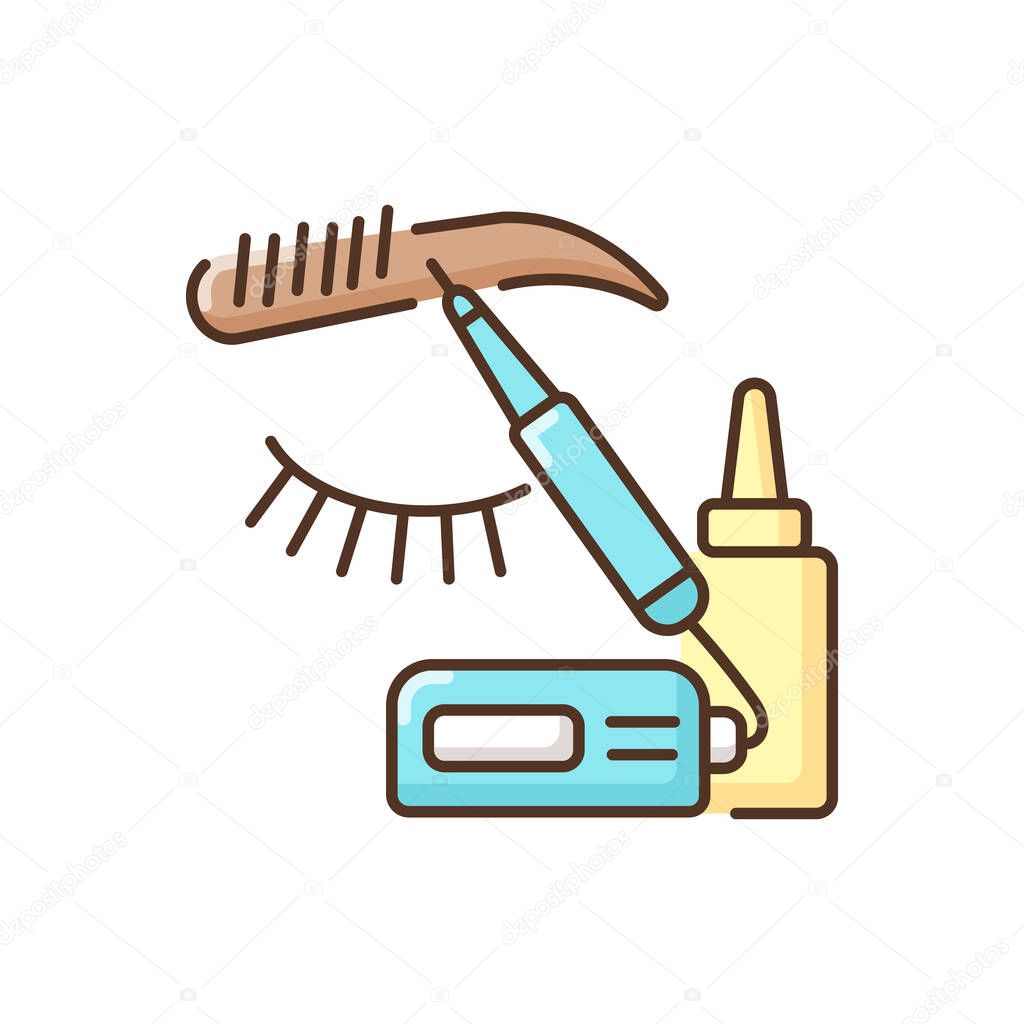 Microblading RGB color icon. Brows shaping and grooming. Eyebrows tattooing. Semi permanent makeup. Eyebrows correction. Beautician and cosmetologist services. Isolated vector illustration
