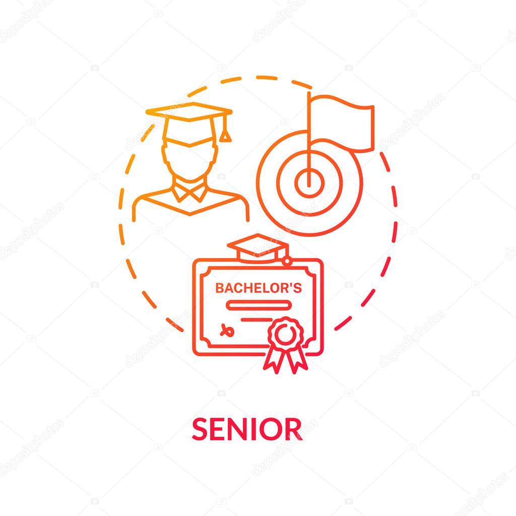 Senior red gradient concept icon. Student on final class year. University studying period. Higher education. College life idea thin line illustration. Vector isolated outline RGB color drawing