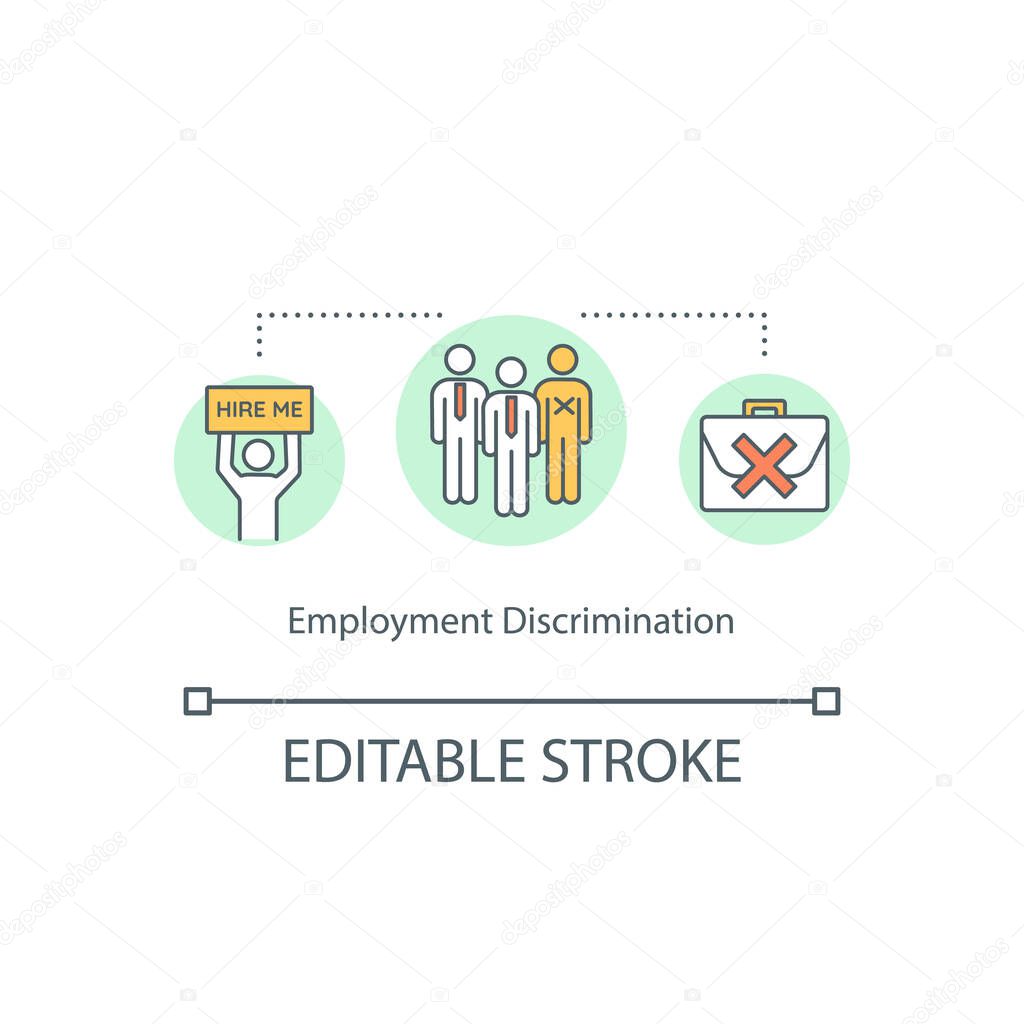 Employment discrimination concept icon. Work and hiring discrimination idea thin line illustration. Workplace favoritism. Gender prejudice. Vector isolated outline RGB color drawing. Editable stroke