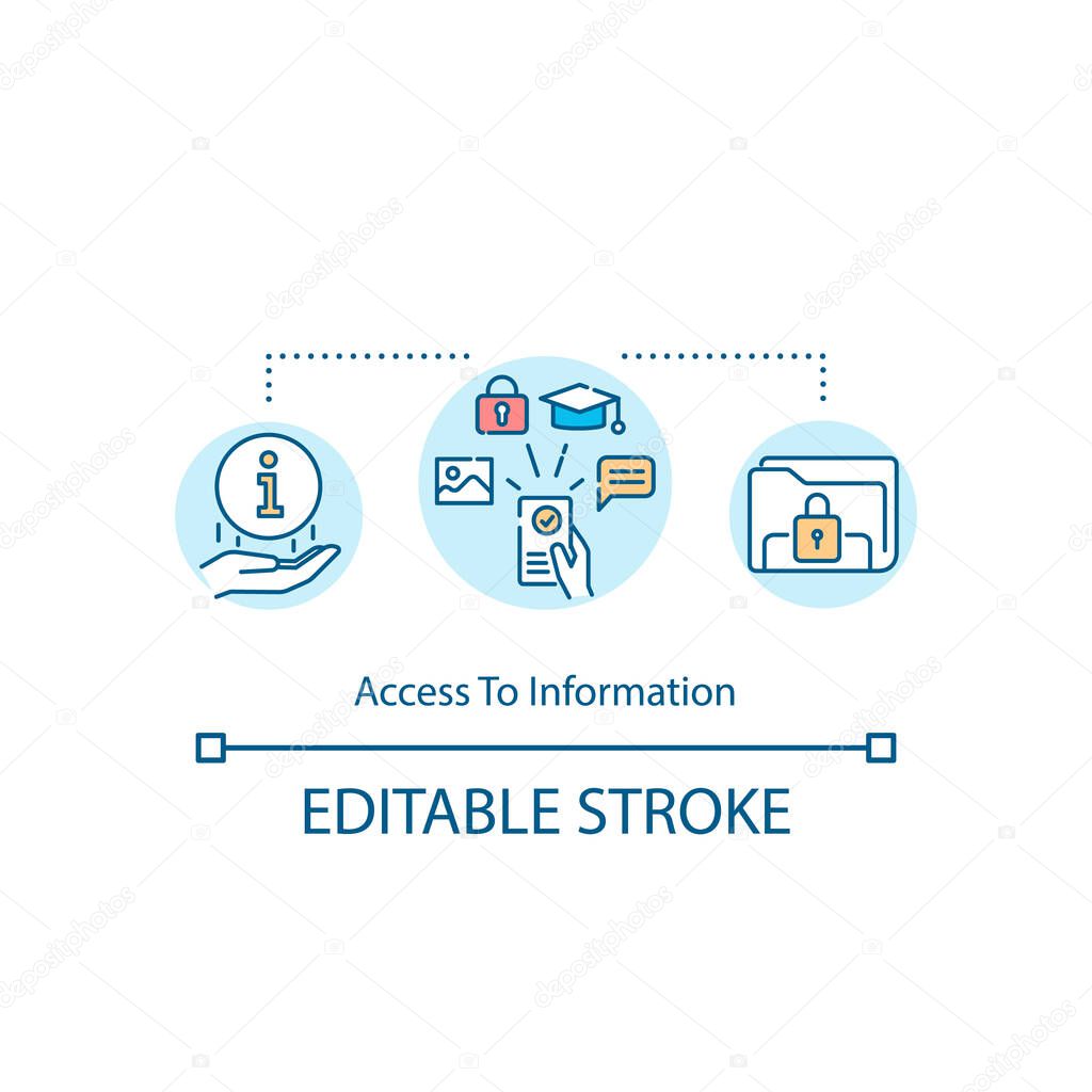 Access to information concept icon. Accessible knowledge idea thin line illustration. Open and unlimited data access. Globalization. Vector isolated outline RGB color drawing. Editable stroke