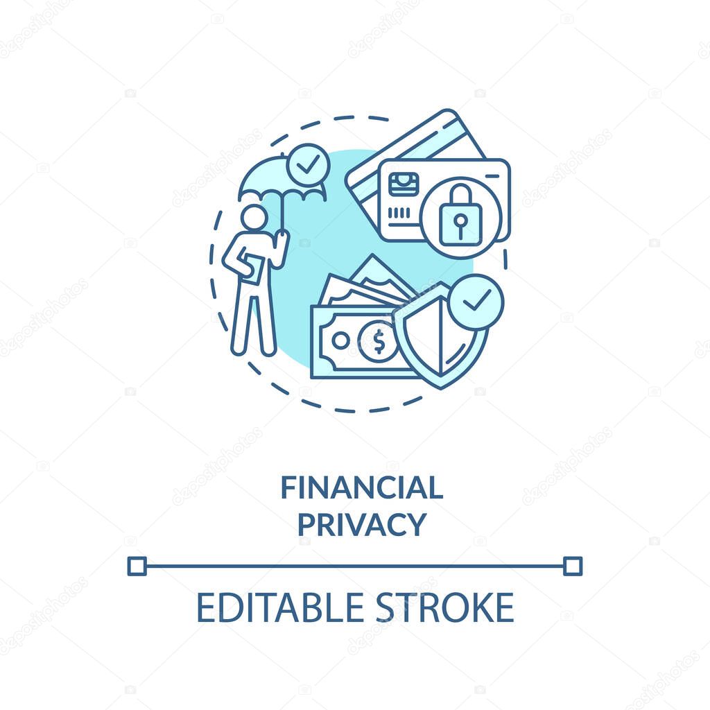Financial privacy concept icon. Confidential payments idea thin line illustration. Economic rights. Bank card security. Vector isolated outline RGB color drawing. Editable stroke