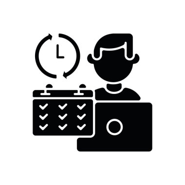 Tam zamanlı iş siyah sembol. İş şirketinde çalışıyorum, yoğun çalışma programım var. Beyaz alanda tam istihdam silueti sembolü. Takvim vektörü izole edilmiş şirket ofis çalışanı