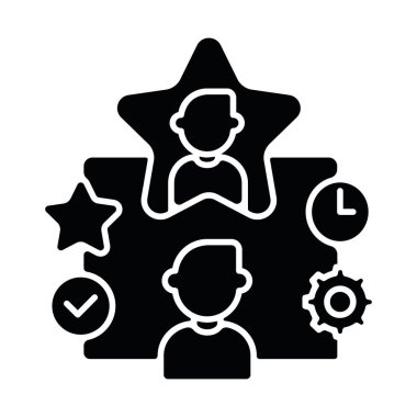 Deneyimli işçi siyah kabartma simgesi. Ayın çalışanı, insan kaynakları yönetim silueti sembolü beyaz alanda. Yetenek ve yetenek tanıma. En iyi çalışan vektör izole çizimi