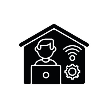 Uzaktan kumandalı siyah sembol. Çevrimiçi iş ve eğitim teknolojisi. Evden çalışıyorum. Serbest çalışan, beyaz uzayda tele çalışan siluet sembolü. Profesyonel serbest çalışan vektör izole edilmiş illüstrasyon