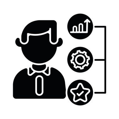 Yetenek ve yetenekler siyah sembol. İnsan kaynakları yönetimi, beyaz alanda profesyonel fırsatlar silueti sembolü. Çalışan yetenekleri ve deneyim değerlendirmesi. Vektör izole illüstrasyonu