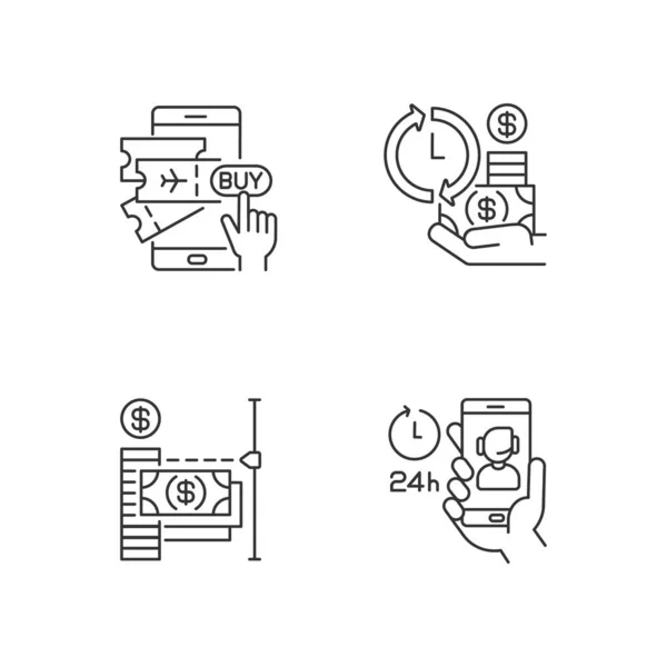 아이콘 세트를 사용하는 모바일 서비스 표사는 트랜잭션 등고선 상징을 수있습니다 — 스톡 벡터