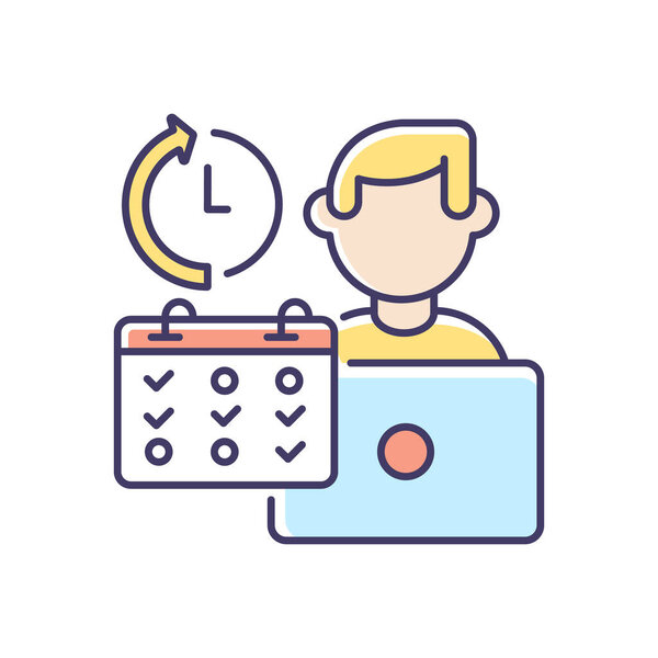 Part time job RGB color icon. Professional occupation, time management. Shift work, flexible schedule. Office worker with calendar isolated vector illustration