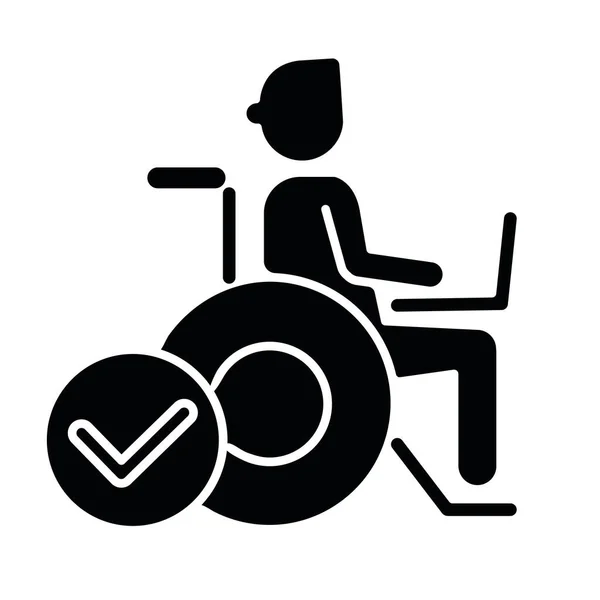包含工作的黑色字形图标 公司招聘政策 人事多样性的轮廓符号上的白色空间 健康的工作条件 轮椅向量中的自由职业者隔离说明 — 图库矢量图片