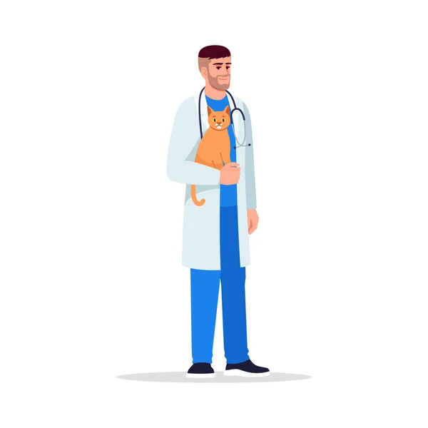 Veterinär Semi Platt Rgb Färg Vektor Illustration Manlig Läkare Personal — Stock vektor