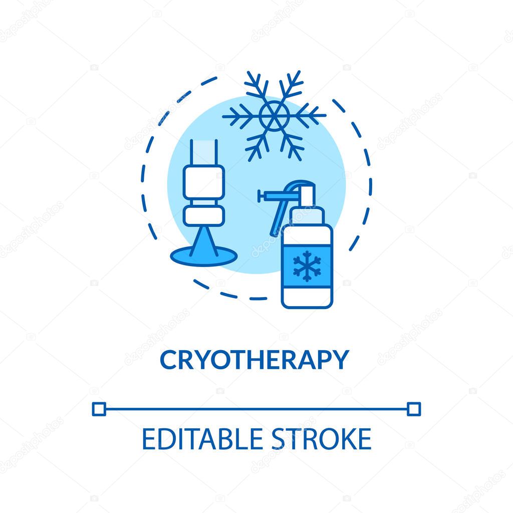 Cryotherapy concept icon. Melanoma therapies. Cold therapy. Carcinoma. Cryosurgery. Local skin cancer treatment idea thin line illustration. Vector isolated outline RGB color drawing. Editable stroke