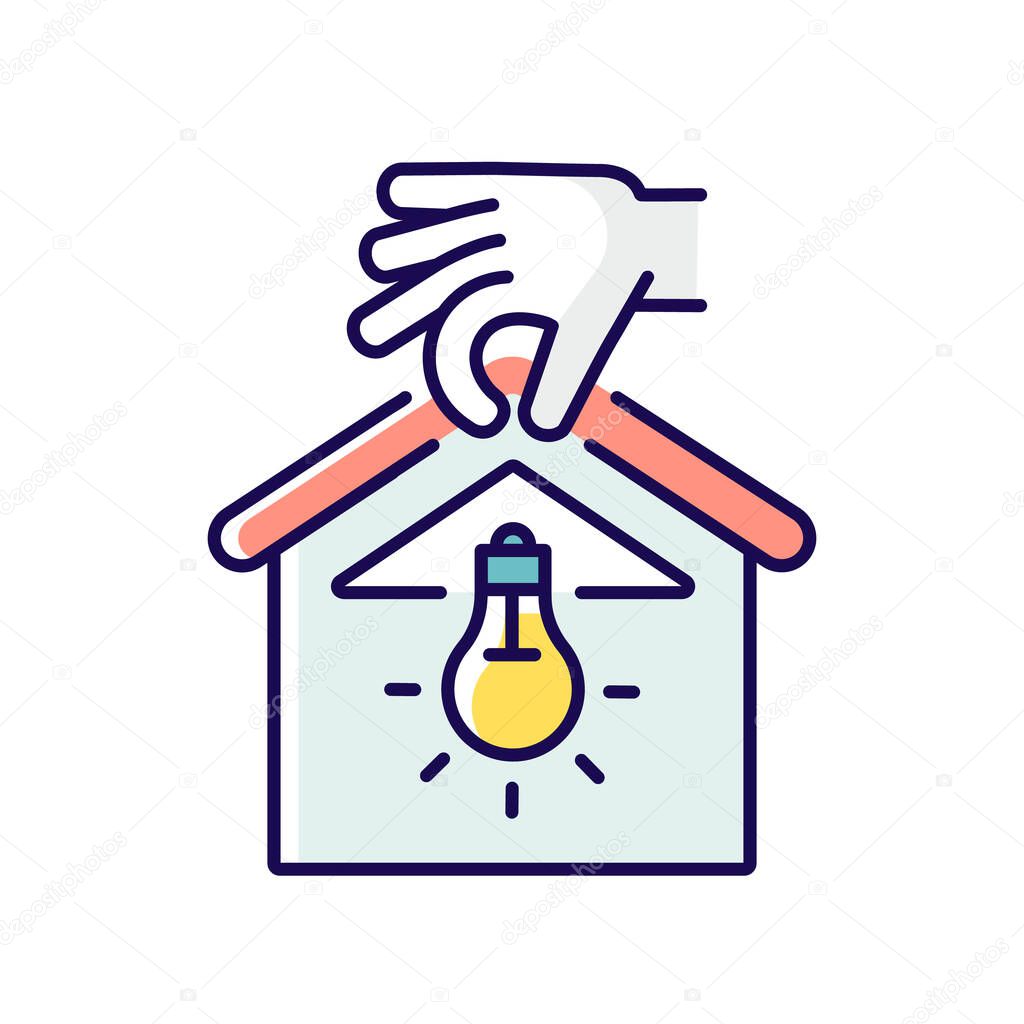 Lighting installation RGB color icon. Chandelier and light fixture. House building process. Electrician services. Home maintenance and improvements. Isolated vector illustration