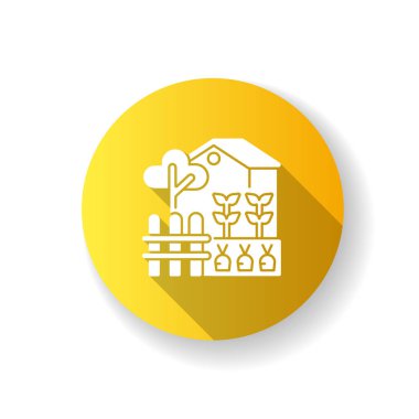 Arka bahçe sarı düz tasarım uzun gölge sembolü. Memlekette şehir çiftçiliği. Hobi için tarım. Bitki yetiştir. Toprakta filizlenmeye dikkat et. Siluet RGB renk çizimi