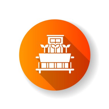 Pencere kenarı bahçe işleri, düz kırmızı dizayn, uzun gölge sembolü. Pencerede bitki yetiştir. Saksıda filizlenen. Balkonda fideler var. Hobi bahçıvan. Siluet RGB renk çizimi