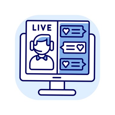 Canlı yayın mavi RGB renk simgesi. Sosyal medya sunucusu. İnternet sohbeti. Çevrimiçi yayın gibi. Ağlama ve blog yazma. Ağ bağlantısı. İzole vektör illüstrasyonu