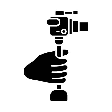 Hafif minicamera siyah kabartma simgesi. Taşınabilir cihazlı profesyonel fotoğrafçılık. Görüntüyü kaydet. Film yapmak için bir araç. Beyaz uzayda siluet sembolü. Vektör izole illüstrasyonu