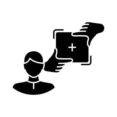 Görüntü yönetmeni: Siyah kabartma simgesi. Profesyonel film yapımı. Film yapımcısı asistanı. Görüntüyü kaydet. Fotoğraf çerçevesini yönet. Beyaz uzayda siluet sembolü. Vektör izole illüstrasyonu