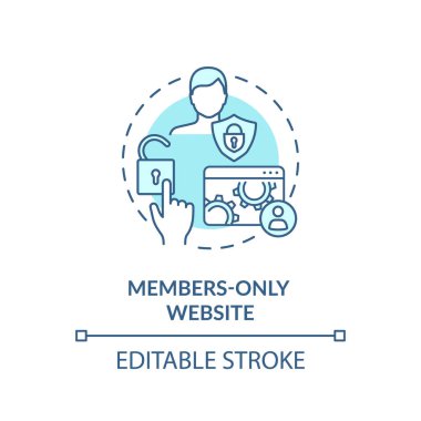 Üyeler sadece web sitesi konsept simgesi. İnternet işi, üyelik programı ince çizgi çizimi fikri. Dijital içeriğe özel erişim. Vektör izole edilmiş RGB renk çizimi. Düzenlenebilir vuruş