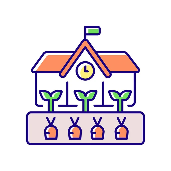 Schulgarten Rgb Farbsymbol Landwirtschaft Hinterhof Der Akademie Gemüseanbau Hof Des — Stockvektor